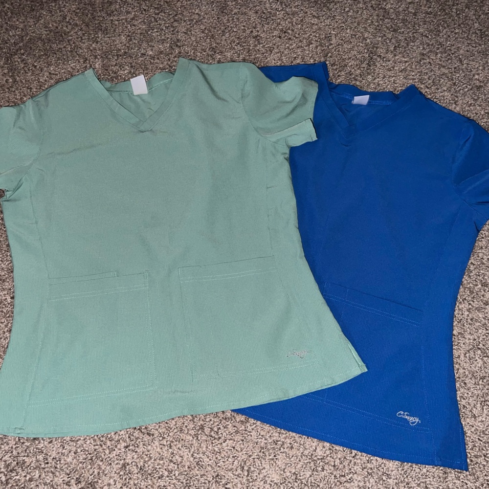 C. SAUCY Green and Blue Scrub Tops XS S. Saucy